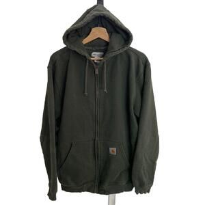 Vtg Carhartt K185 DGR Full Zip Distressed Hoodie Mens Large Green Sweatshirt